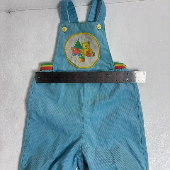 Health-tex Vintage 80s Blue Yellow Bear Bib Overalls 24 Months Corduroy - Picture 6 of 12